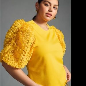 Anthropologie Flat White Puff Sleeve Top